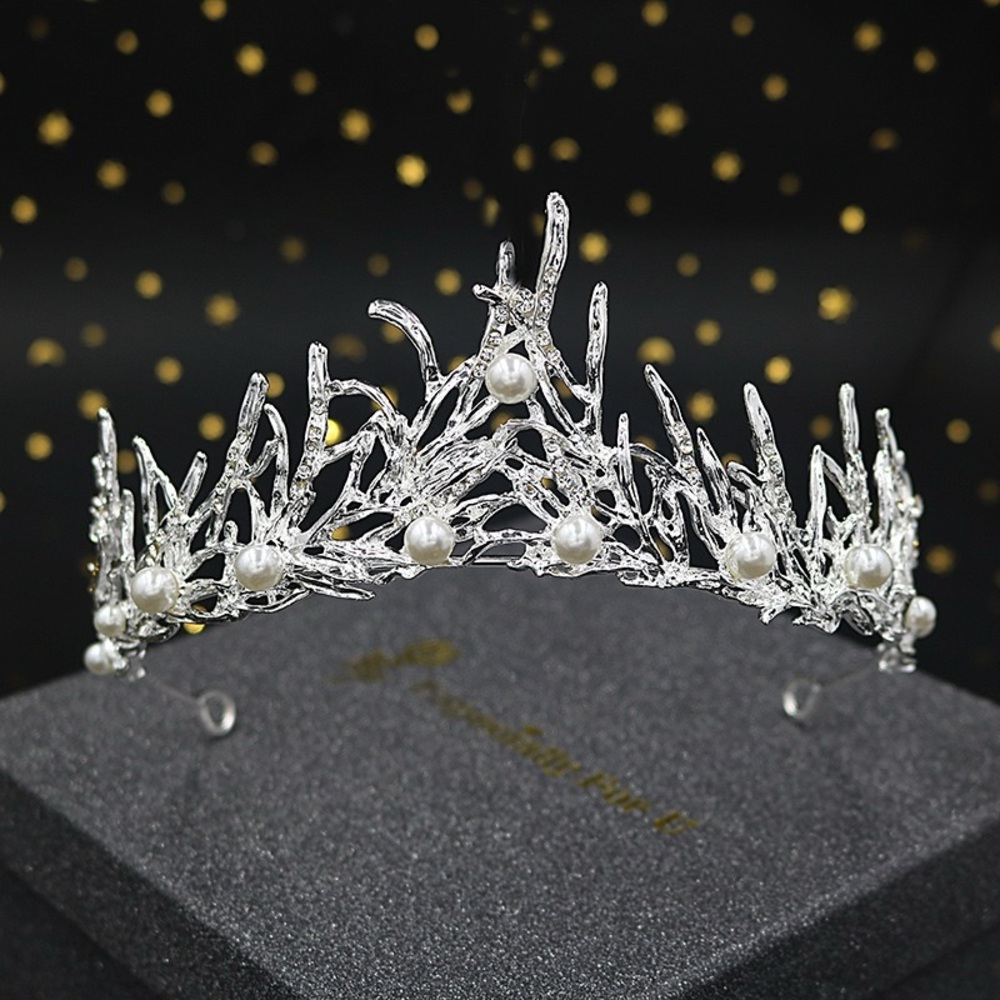 Silver Pearl Branch Tiara Headband - Elegant Wedding Hair Accessory